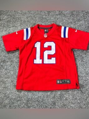 New England Patriots Jersey Youth L Red NFL Football Tom Brady 12 Nike On Field